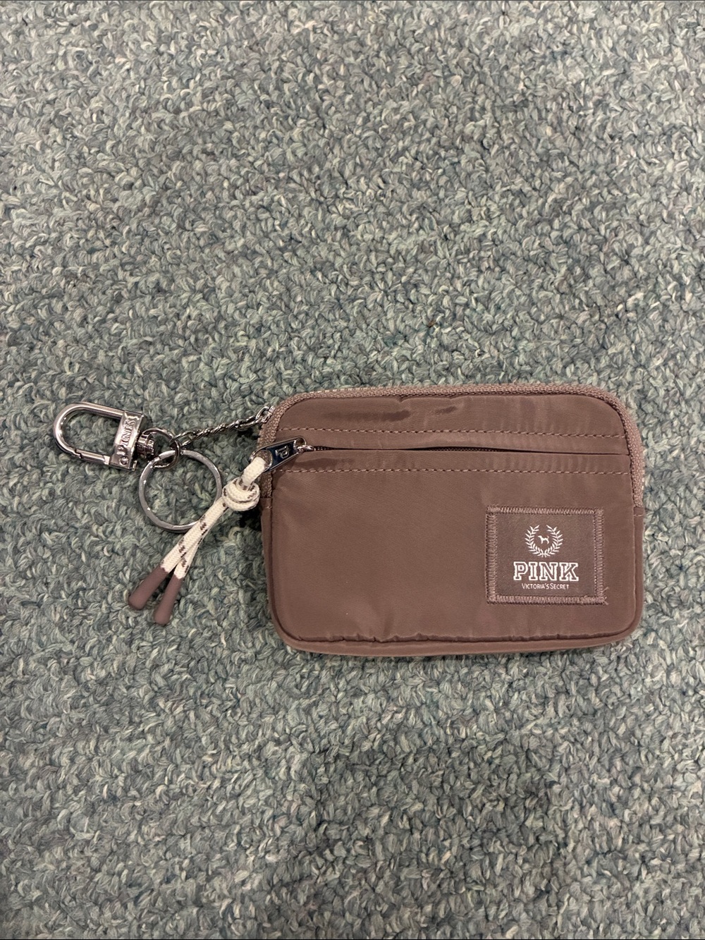 PINK Victoria's Secret Brown Zip Key Pouch with Clip